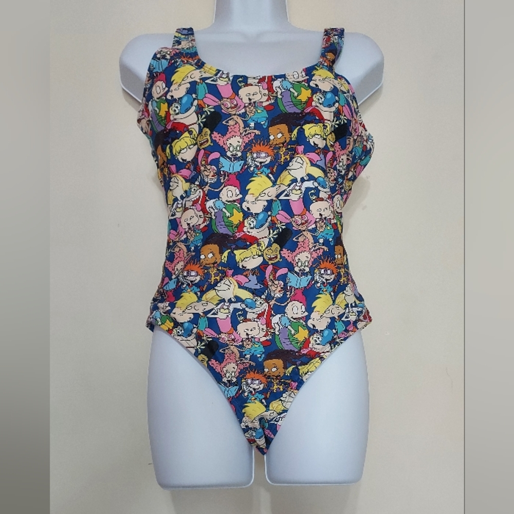Nickelodeon Colorful Rugrats Print One Piece Swimsuit Sz-L